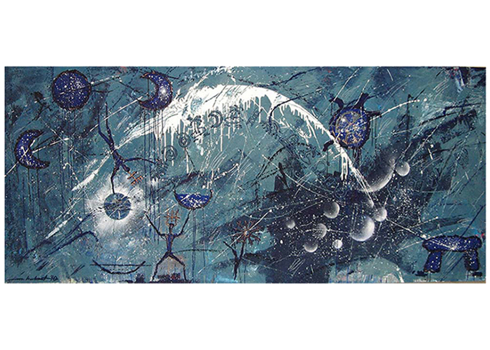 the blue story of being • 130 x 300 cm • Acryl auf Leinwand